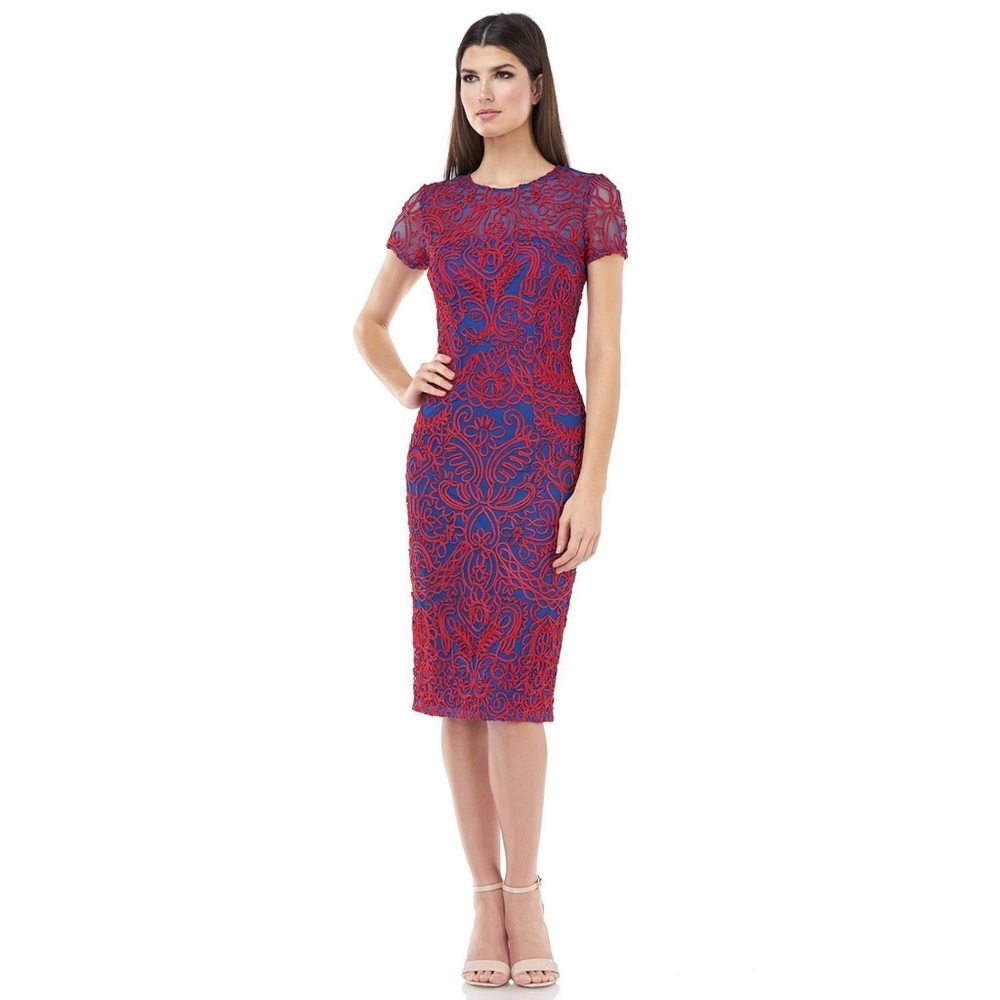 NWT - JS Collections - Soutache Sheath Knee Length Dress - Poppy Navy